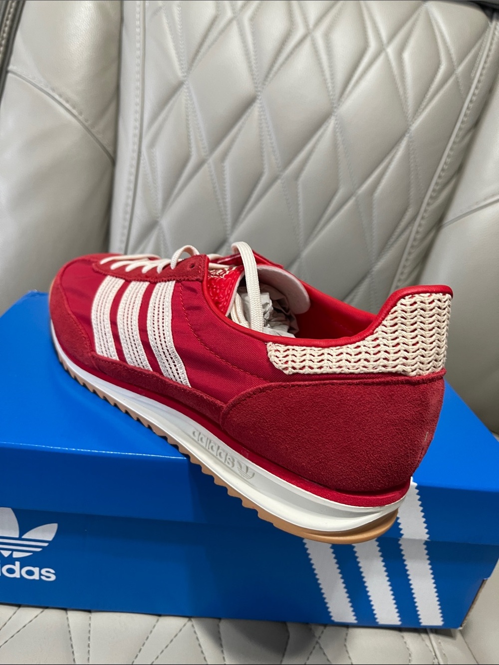 adidas SL72 OG Women's Red with Cream Stripe Sneakers - Picture 7 of 9